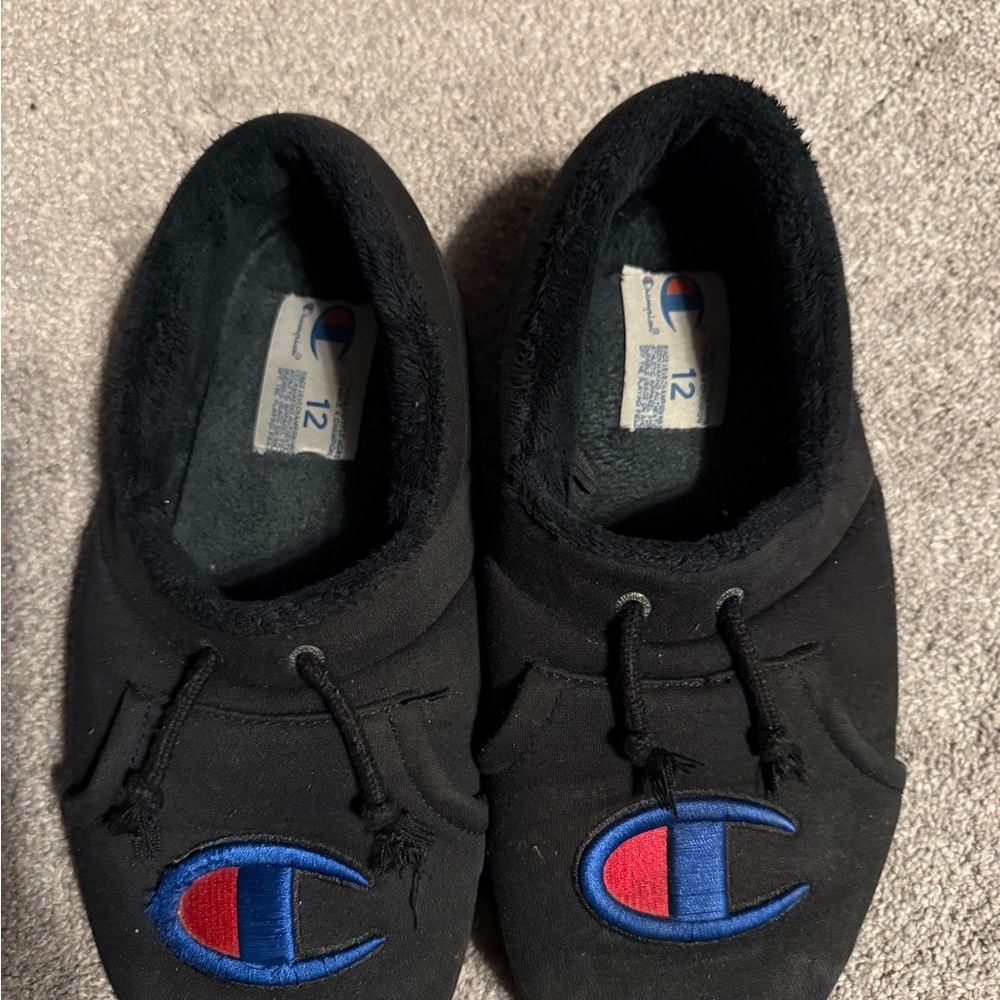 Champion Black Slippers with Logo